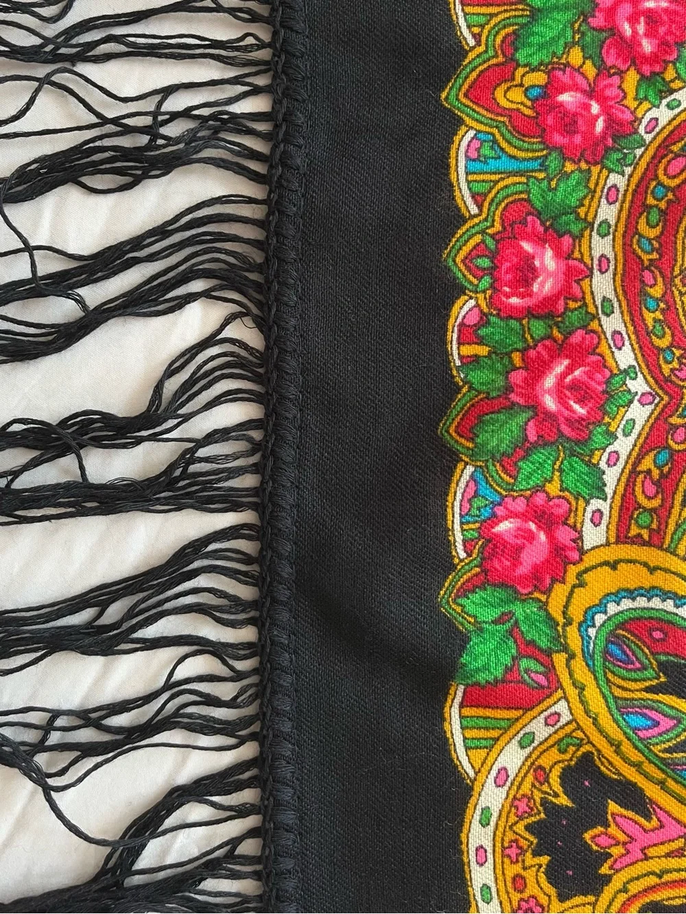 Pavlovo Posad Vintage USSR Wool Shawl Scarf 95x95 cm Black Paisley Floral NWT